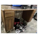 WOOD DESK W/ DRAWERS AND CABINETS, INCLUDES
