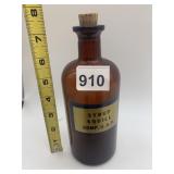 VINTAGE AMBER GLASS APOTHECARY BOTTLE, CORK