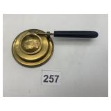 VINTAGE BRASS CANDLE SNUFFER, CIRCULAR TRAY BASE,