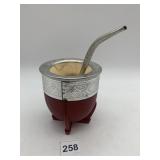VINTAGE MATE GOURD W/ METAL RIM, LEATHER WRAP,