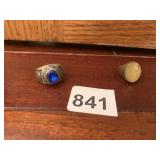 VINTAGE RINGS, ONE W/ BLUE STONE, ONE W/ TEXTURED