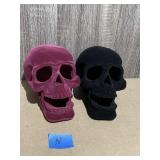 HALLOWEEN DECOR, VELVET FINISH SKULLS, BURGUNDY