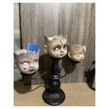 VTG STYLE DOLL HEAD CANDELABRA, THREE-ARM, BLACK