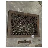 VTG CAST IRON FLOOR REGISTER, ORNATE SCROLLWORK