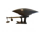 VTG CAST IRON SCALE W/ BRASS BEAM, METAL SCOOP,