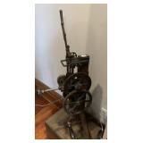VINTAGE CAST IRON AND WOOD HAND-CRANKED
