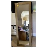 FULL LENGTH FLOOR MIRROR, FAUX WOOD GRAIN FRAME.