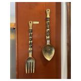 VTG BRASS WALL DECOR, FORK AND SPOON SET, TRIBAL