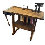 VTG WOOD KITCHEN ISLAND W/ INTEGRATED VISE, LOWER
