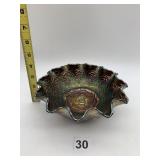 FENTON CARNIVAL GLASS BOWL, STIPPLED RAYS