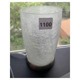 TABLE LAMP, CYLINDRICAL CRACKLE GLASS SHADE,