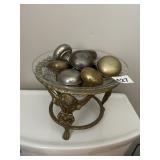 VTG BRASS CHERUB STAND W/ CUT GLASS BOWL,