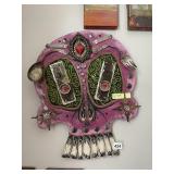 MIXED MEDIA SKULL WALL ART, PINK PAINTED WOOD