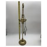 BRASS OIL LAMP, ADJUSTABLE STAND, HANGING SNUFFER