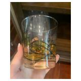 AMBER GLASS TUMBLERS, BLACK ABSTRACT LINE ART