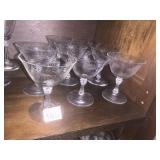 VINTAGE ETCHED CRYSTAL COUPE GLASSES, FLORAL