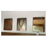 COPPER ART PANELS (3), ABSTRACT PATINA FINISH,