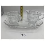LIDO CRYSTAL CREAMER, SUGAR BOWL, SERVING TRAY,