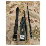 LEATHER BELTS, GREEN EMBOSSED LEATHER STRAP W/