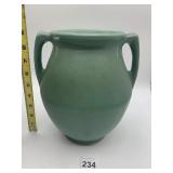 VINTAGE CERAMIC VASE, MATTE GREEN GLAZE, DUAL