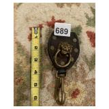LEATHER BELT CLIP W/ BRASS LION HEAD RING AND
