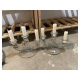 CRYSTAL THREE-LIGHT CANDELABRA, SCROLL DESIGN,