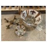 VTG GLASS BOWLS (2) W/ GOLD-TONE FLORAL MOTIF,