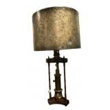 TABLE LAMP, BRASS AND WOOD CONSTRUCTION,