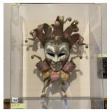 VENETIAN STYLE JESTER MASK, FABRIC AND PORCELAIN,