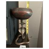 VINTAGE BRASS COBRA STAND W/ ETCHED METAL BOWL,
