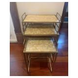 NESTING TABLES (3), GOLD-TONE METAL FRAMES, FAUX
