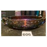 VINTAGE CARNIVAL GLASS OVAL BOWL, MARIGOLD