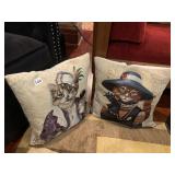 TAPESTRY STYLE THROW PILLOWS, ANTHROPOMORPHIC CAT