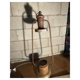 VTG METAL LANTERN STYLE LAMP, RUSTED FINISH, WOOD