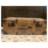 VINTAGE STYLE FAUX LEATHER TRUNK, BRASS-TONE