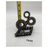 METAL SCULPTURE, GEARS AND DRIVE CHAIN
