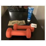 ASSORTED LOT W/ DUMBBELLS, MEXICAN FIVE PESOS