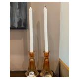VINTAGE MARIGOLD CARNIVAL GLASS CANDLESTICKS, PR.