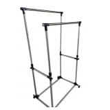 ADJUSTABLE METAL CLOTHES GARMENT RACK ON CASTERS.