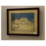 VINTAGE FRAMED ART PRINT, STREET SCENE, WOOD