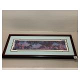 VINTAGE FRAMED ART PRINT, PANORAMIC SCENE, WOOD