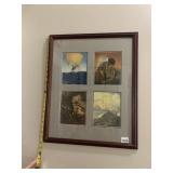 VINTAGE FRAMED ART PRINTS, FOUR SCENES, WOOD