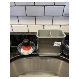 OXO SINK ORGANIZER, DISH BRUSHES, SOAP