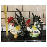 VTG CERAMIC ROOSTER FIGURINES (2).