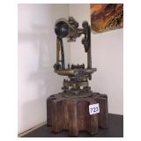 VINTAGE BRASS SURVEYING TRANSIT, MOUNTED ON LARGE
