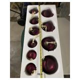VTG GLASS CHRISTMAS ORNAMENTS, BURGUNDY METALLIC