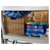 WICKER BASKET W/ BLUE PLASTIC BAGS, CLEANING