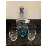 SKULL-SHAPED GLASS DECANTER W/ STOPPER AND