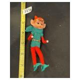 VTG ELF ORNAMENT, FELT CLOTHING, PLASTIC FACE,