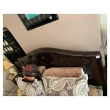 DARK BROWN TUFTED FAUX LEATHER HEADBOARD.